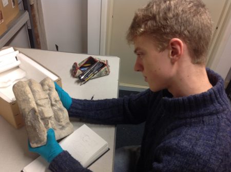 Luke sketching stonework from the Corinium Museum reserve collections