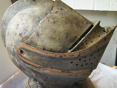 Funerary helmet from the Strange tomb at All Saints Church, Somerford Keynes.