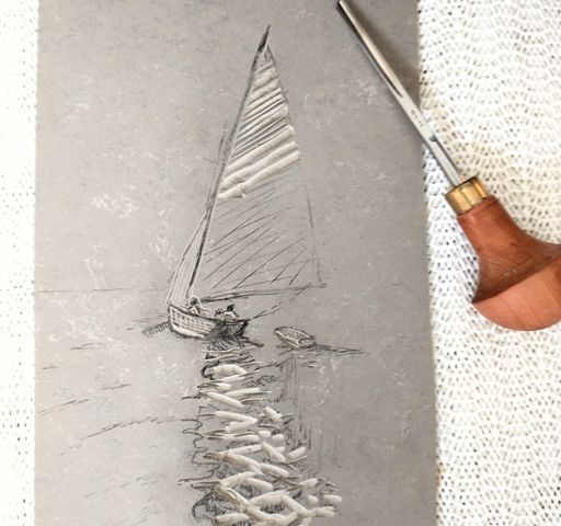 Sailing boat lino drawing